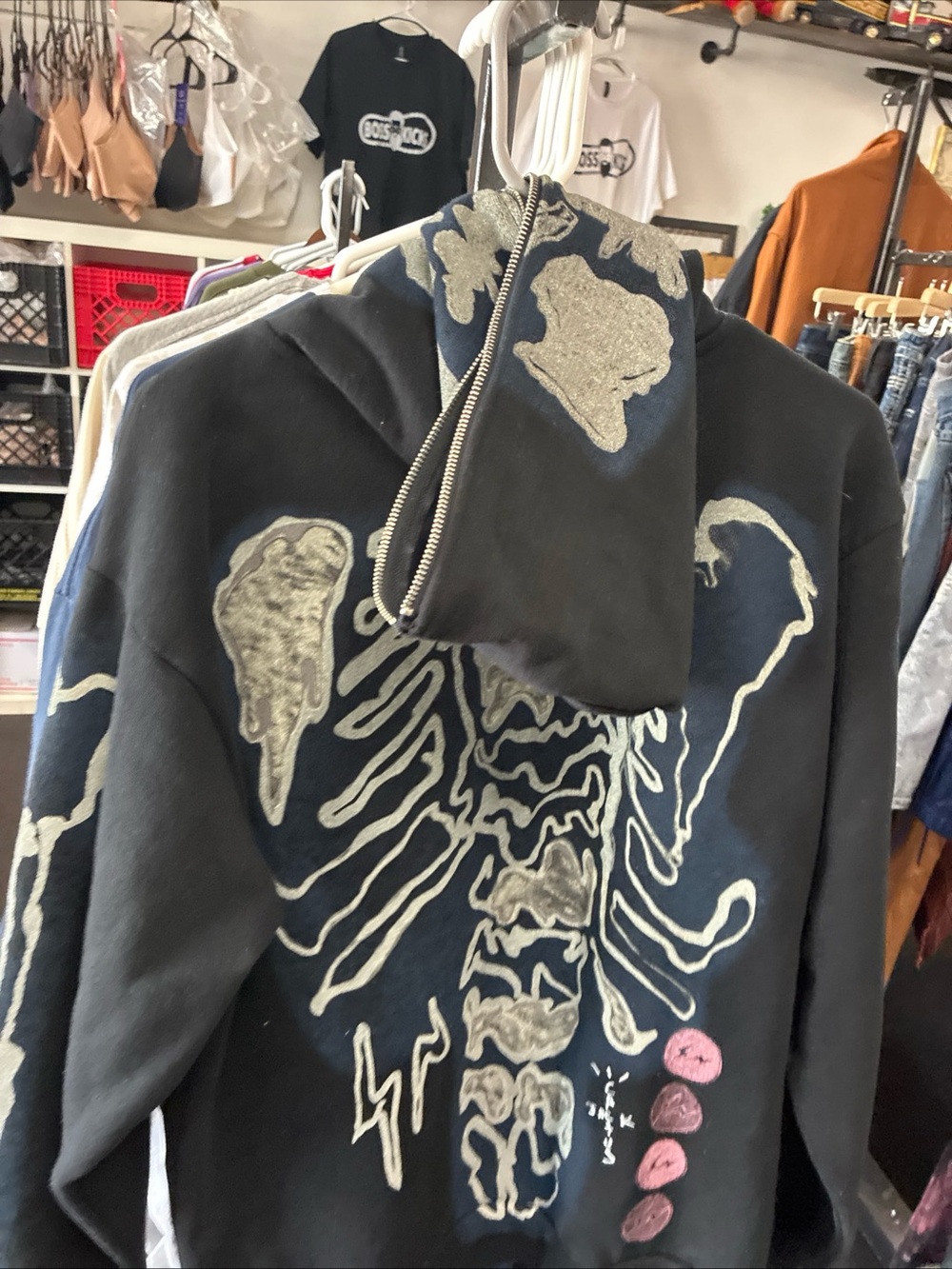 Travis Scott x Cactus Jack Fragment Skeleton Graffiti Full Zip Up Hoodie SZ M - Picture 9 of 16